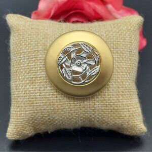 Vintage Silver & Gold Tone Smithsonian MONET Collection Floral Brooch Pendant